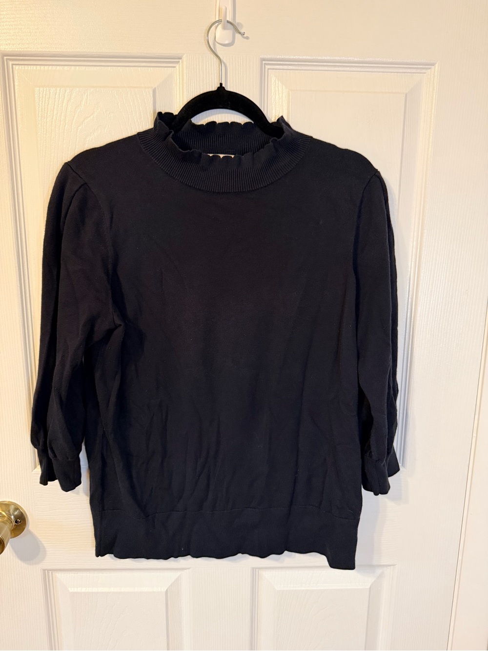 Black Ruffled Neck Pullover Sweater